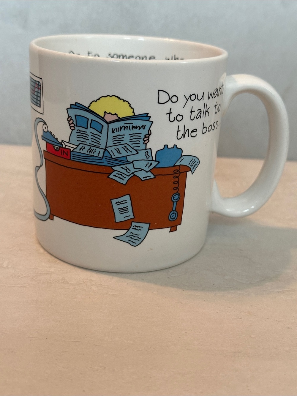 Vintage Russ Berrie “Talk To The Boss”Coffee Mug Made in Korea 8431